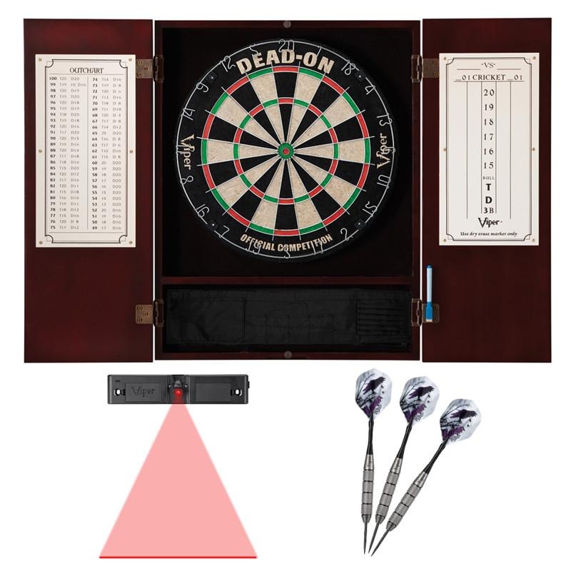 Viper Metropolitan Mahogany Steel Tip Dartboard Cabinet, Viper Dead-On Bristle Dartboard, Viper Underground Raven Steel Tip Darts 25 Grams