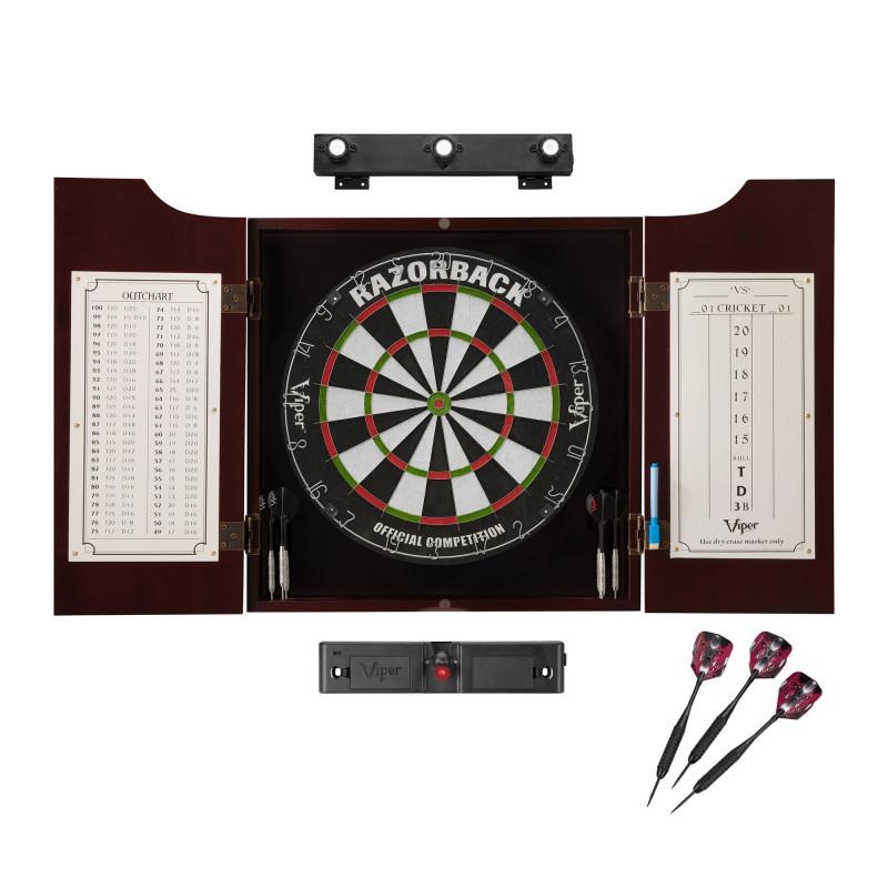 Viper Razorback Sisal Dartboard, Hudson Mahogany Cabinet, Shadow Buster Dartboard Lights & Laser Throw Line