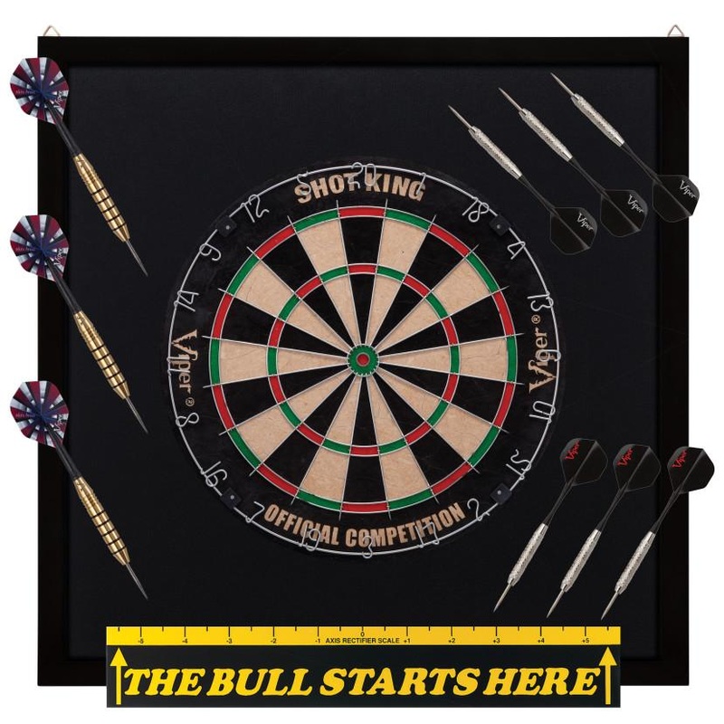 Viper Shot King Sisal Dartboard, Dartboard Backboard, “The Bull Starts Here” Throw Line Marker & Elite Steel Tip Darts