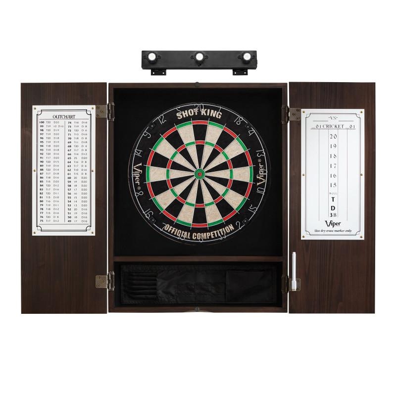 Viper Shot King Sisal Dartboard, Metropolitan Espresso Cabinet & Shadow Buster Dartboard Lights