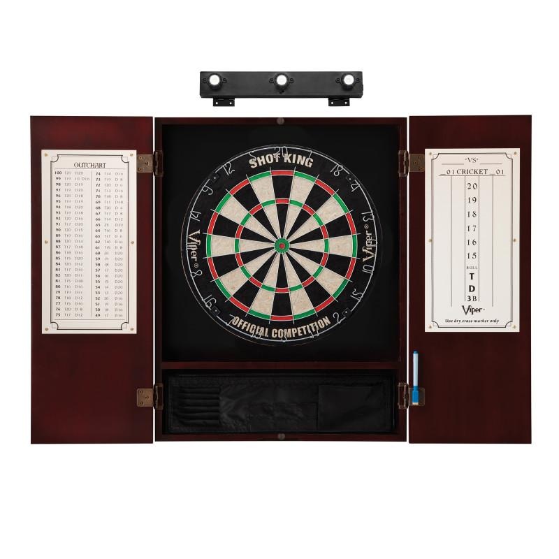 Viper Shot King Sisal Dartboard, Metropolitan Mahogany Cabinet & Shadow Buster Dartboard Lights