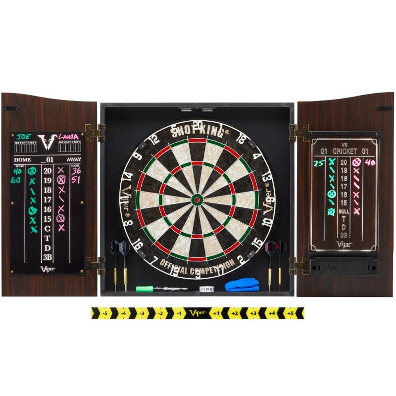 [OPEN BOX]  Viper Vault Deluxe Dartboard Cabinet with Shot King Sisal Dartboard and Illumiscore Scoreboard