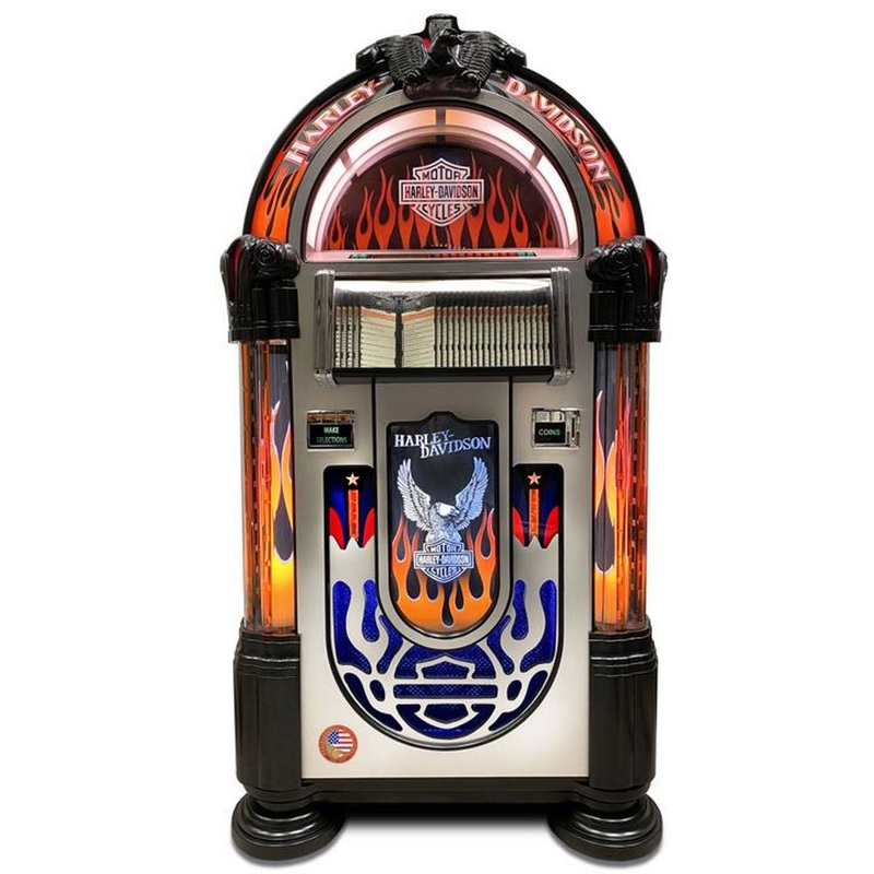 ROCK-OLA BUBBLER HARLEY-DAVIDSON FLAMES CD JUKEBOX BRUSHED ALUMINUM