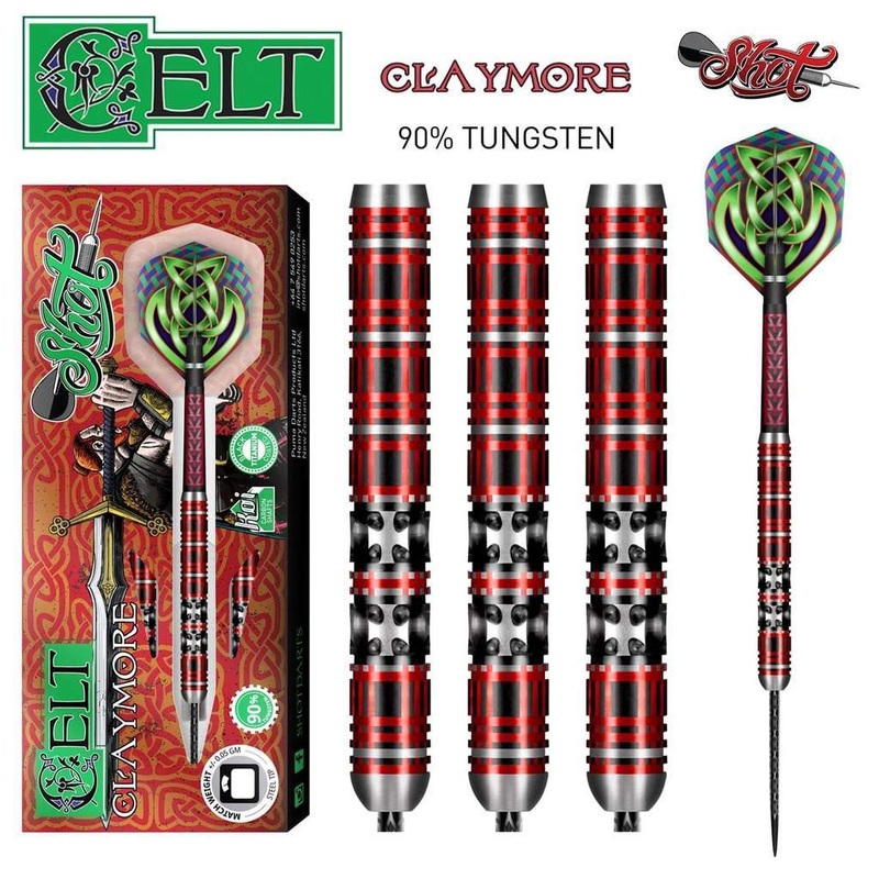 SHOT – Celt Claymore Steel Tip Dart Set – 90% Tungsten – 24g