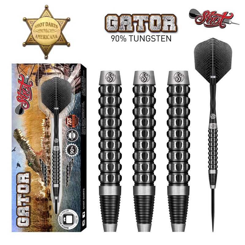 SHOT – Americana Gator – Steel Tip Dart Set – 90% Tungsten – 25g