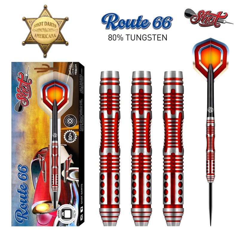 SHOT – Americana Route 66 – Steel Tip Dart Set – 80% Tungsten – 25g