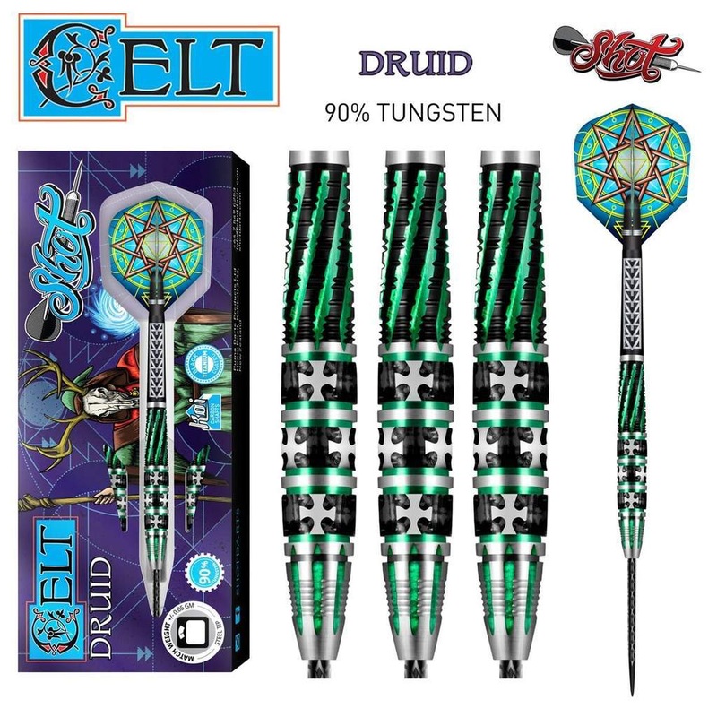 SHOT – Celt Druid Steel Tip Dart Set – 90% Tungsten – 24g