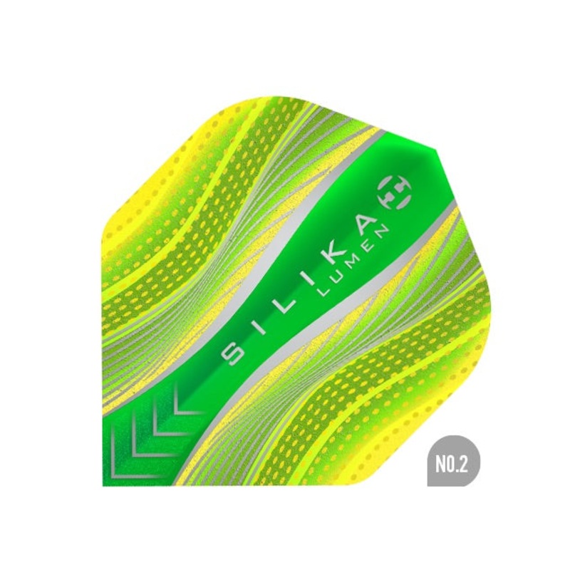 HARROWS – Silika Lumen Dart Flights – Yellow and Green – Standard NO2 Shape