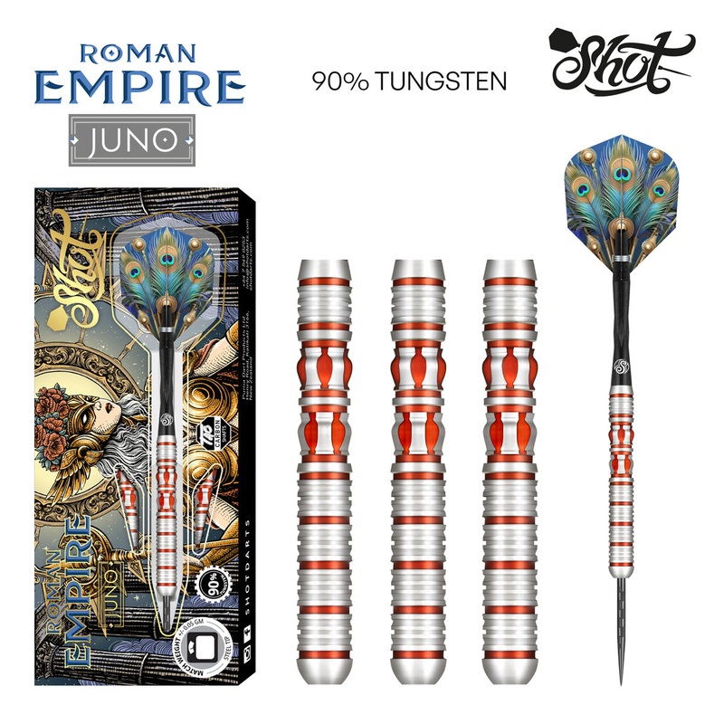 SHOT – Roman Empire Juno Steel Tip Darts – 90% Tungsten – 25g