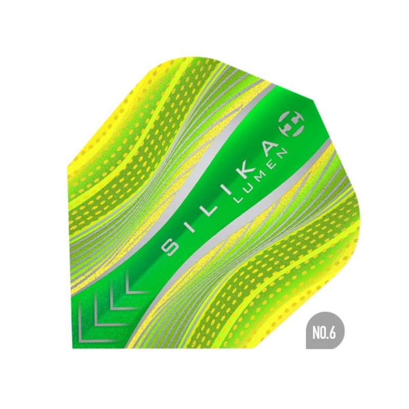 HARROWS – Silika Lumen Dart Flights – Yellow and Green – Standard Small NO6 Shape