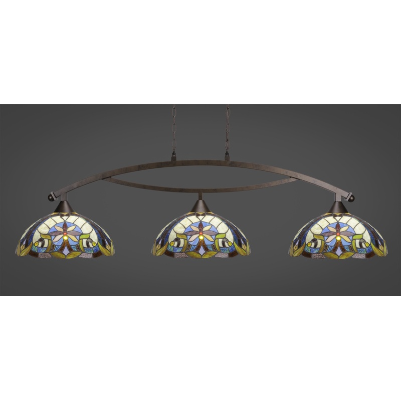 Toltec Bow Bronze 3 Lights EARTH STAR Art Glass 873-BRZ-936
