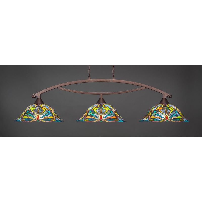 Toltec Bow Bronze 3 Lights KALEIDOSCOPE Art Glass 873-BRZ-990
