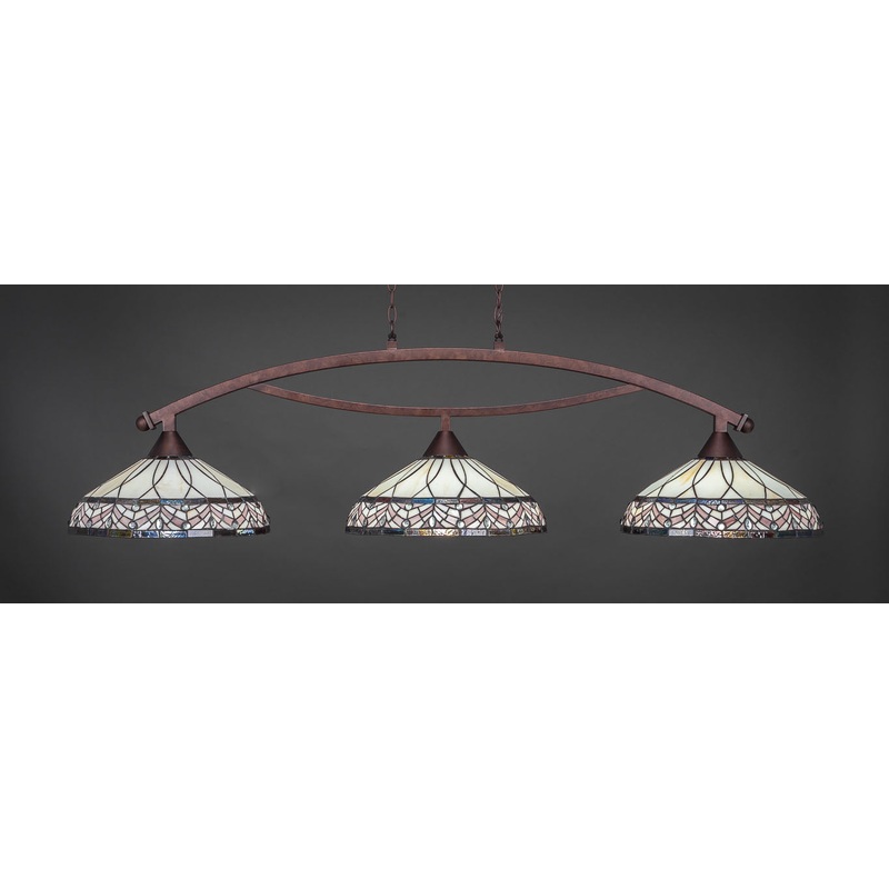 Toltec Bow Bronze 3 Lights ROYAL MERLOT Art Glass  873-BRZ-948