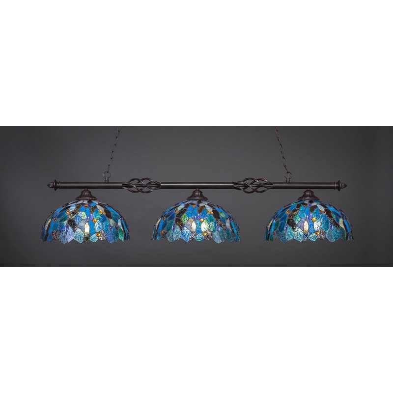 Toltec Elegant Dark Granite 3 Lights BLUE MOSAIC Art Glass 863-DG-995