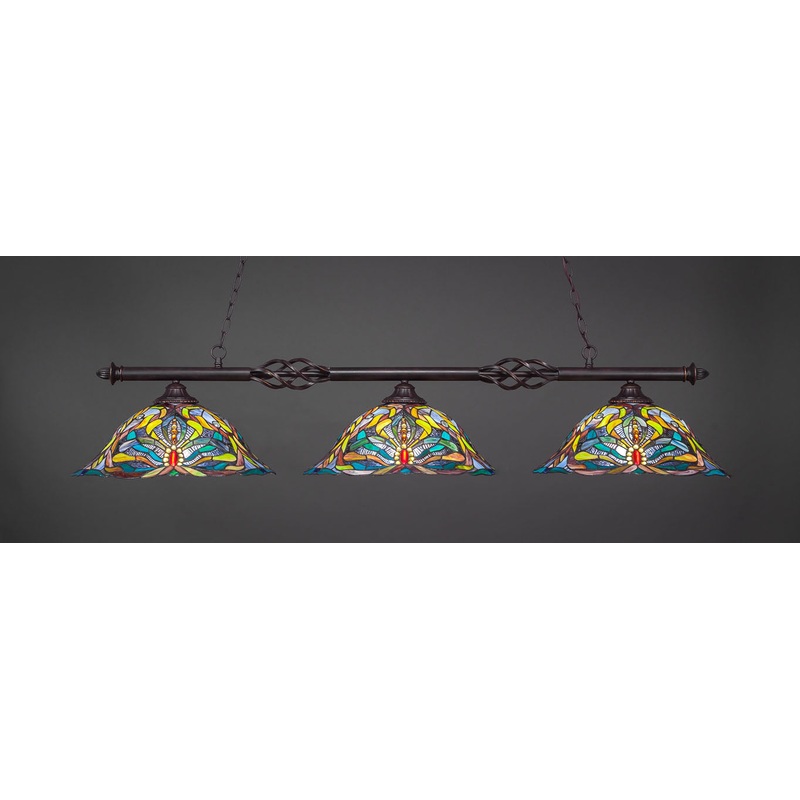 Toltec Elegant Dark Granite 3 Lights DRAGONFLY Art Glass 863-DG-990