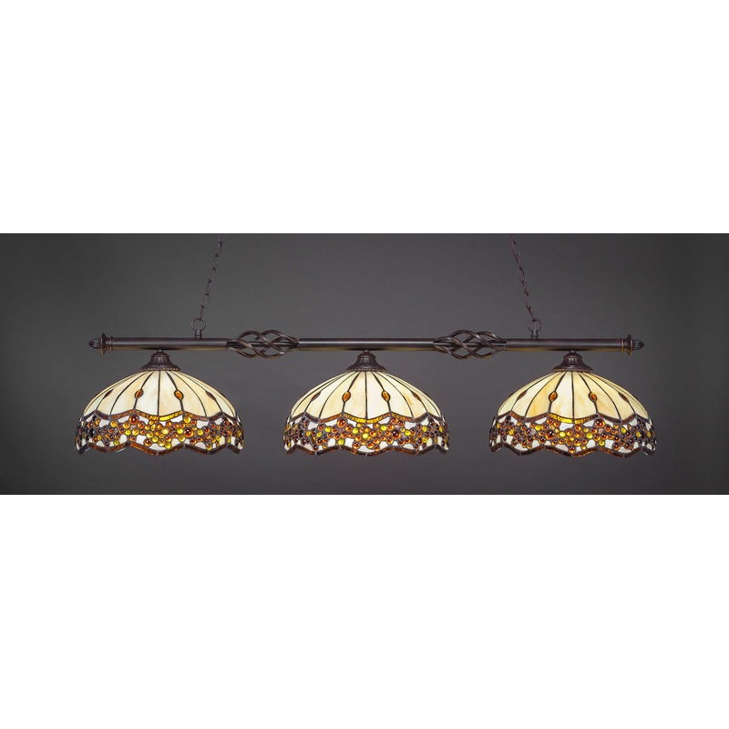 Toltec Elegant Dark Granite 3 Lights ROMAN JEWEL Art Glass 863-DG-997