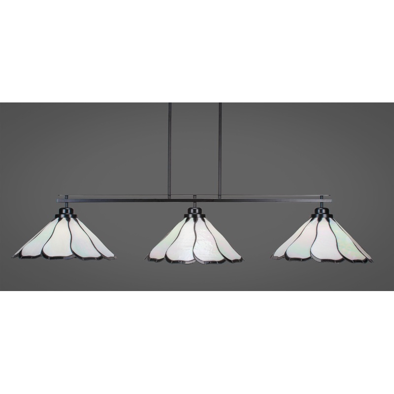 Toltec Odyssey Matte Black 3 Lights  “Pearl & Black Ice” Art Glass 2633-MB-912