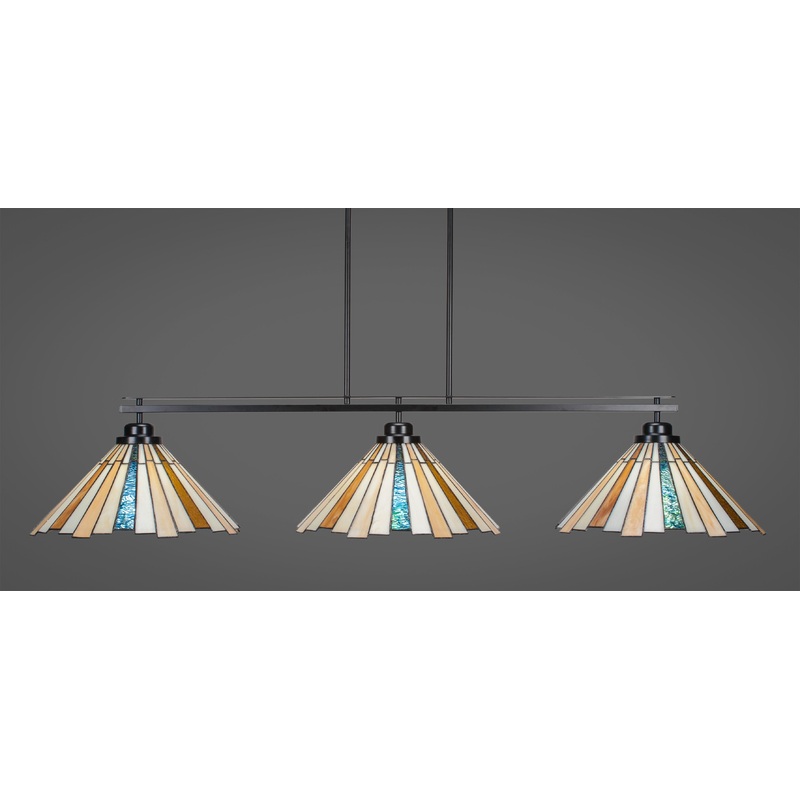 Toltec Odyssey Matte Black 3 Lights “SEQUOIA”  Art Glass 2633-MB-933