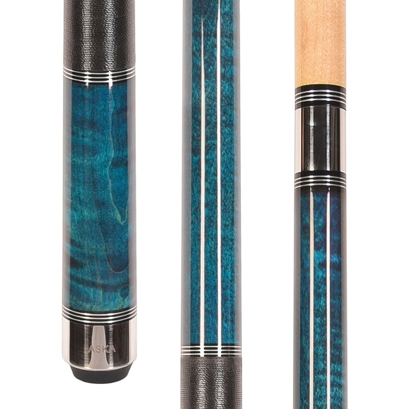 ASKA Pool Cue Stick TR BLUE, Maple Shaft, 5/16×18 Metal Joint, Black Irish Linen, Triple Rings, 12.75mm Tip, TRBLU