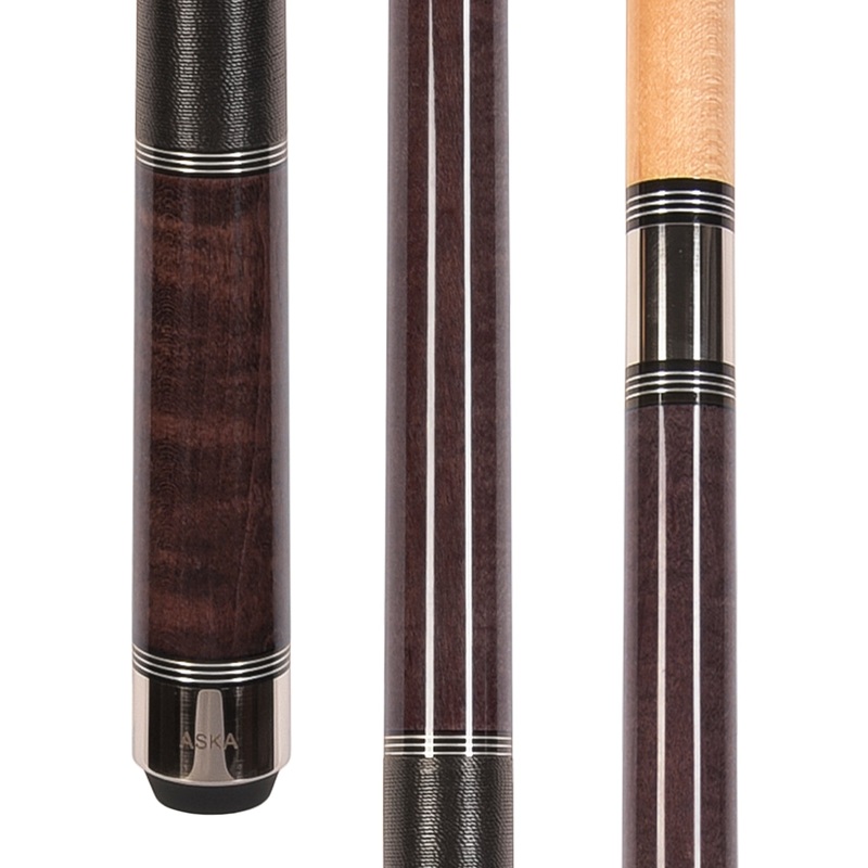 ASKA Pool Cue Stick TR BROWN, Maple Shaft, 5/16×18 Metal Joint, Black Irish Linen, Triple Rings, 12.75mm Tip, TRBRN