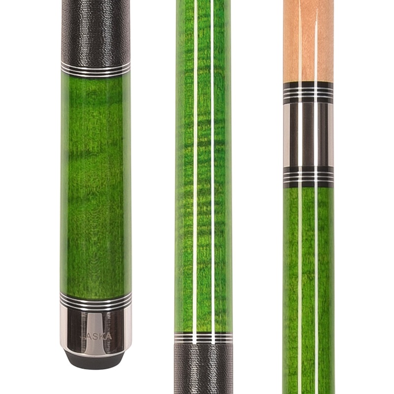 ASKA Pool Cue Stick TR GREEN, Maple Shaft, 5/16×18 Metal Joint, Black Irish Linen, Triple Rings, 12.75mm Tip, TRGRN
