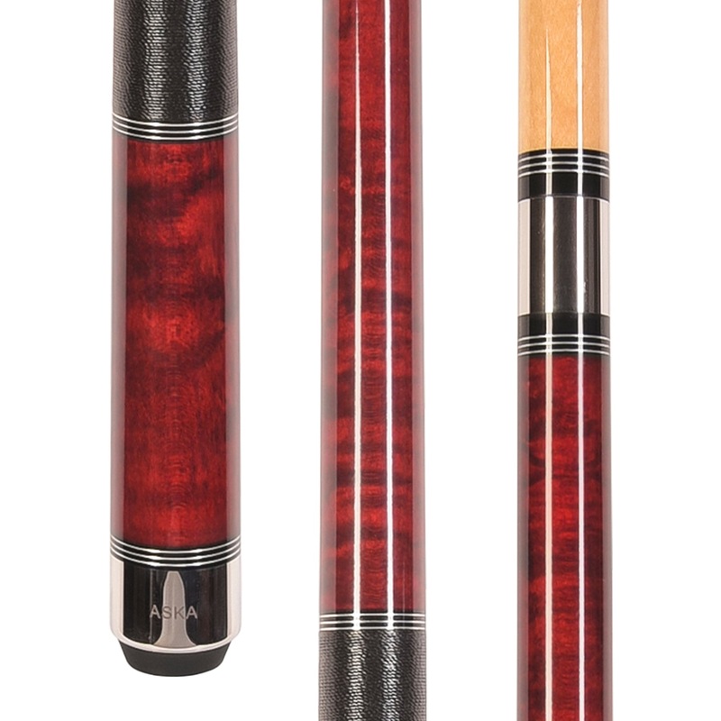 ASKA Pool Cue Stick TR RED, Maple Shaft, 5/16×18 Metal Joint, Black Irish Linen, Triple Rings, 12.75mm Tip, TRRD