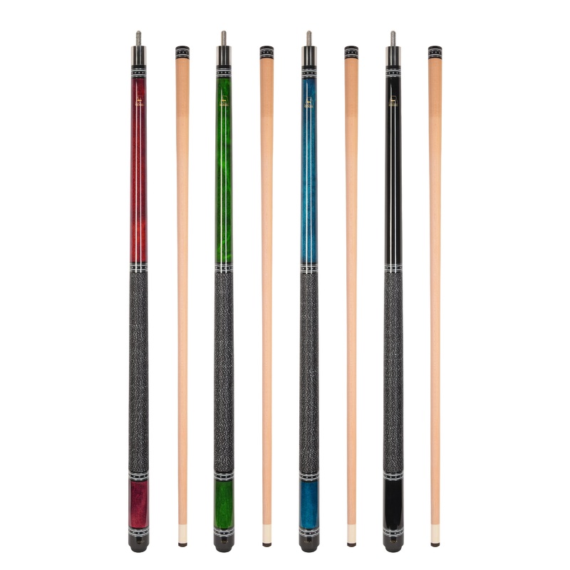 ASKA Set of 4 L9 Pool Cue Sticks 58″, 2-Piece Construction, 5/16×18 Joint, Hard Rock Canadian Maple, 13mm Hard Glued On Tip, Mixed Weights and Colors, L9S4