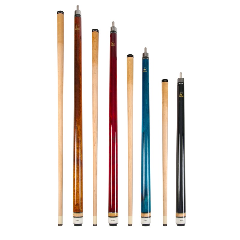 Aska Set of 4 Short Kids Pool Cue Sticks LCSN, Stained Maple, Canadian Hardrock Maple Shaft, 13mm Tip, Mixed Lengths 36″,42″,48″,52″, LCSN4