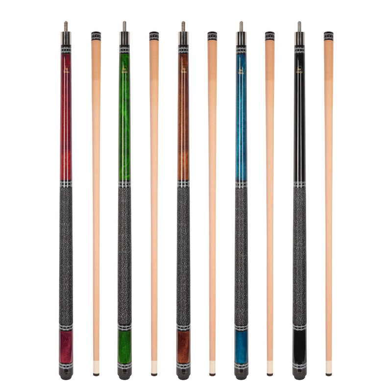 ASKA Set of 5 L9 Pool Cue Sticks 58″, 2-Piece Construction, 5/16×18 Joint, Hard Rock Canadian Maple, 13mm Hard Glued On Tip, Mixed Weights and Colors, L9S5
