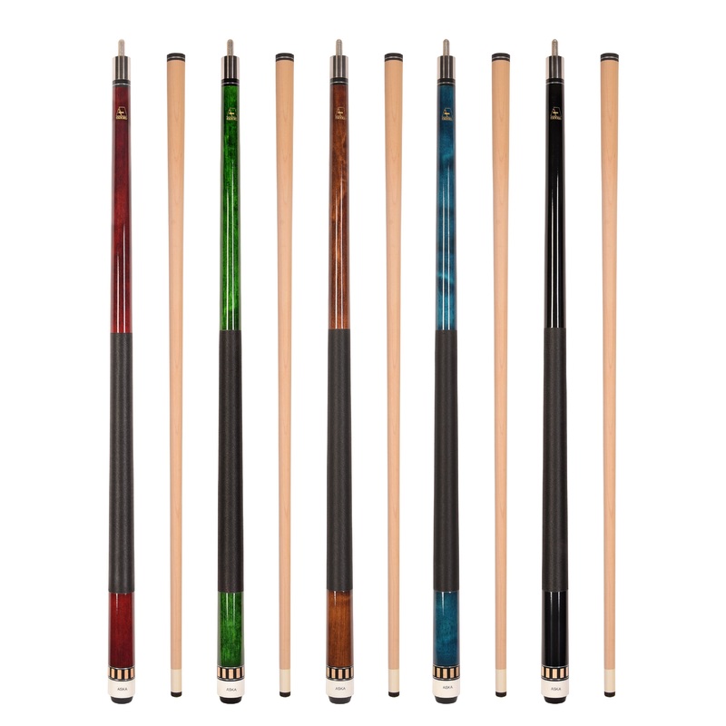 ASKA Set of 5 Pool Cue Sticks 58″, 2-Piece Construction, 5/16×18 Joint, Hard Rock Canadian Maple, L25S5