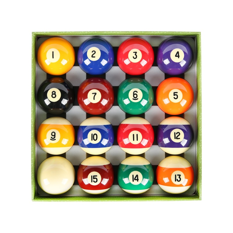 Pool Boston Numbered Balls Set, 16 Balls Including a Cue Ball, 2 1/4 inch, PB01A