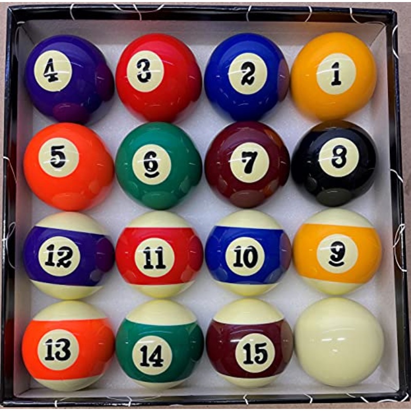 Pool Boston Numbered Balls Set, 16 Balls Including a Cue Ball, 2 1/4 inch, PB04