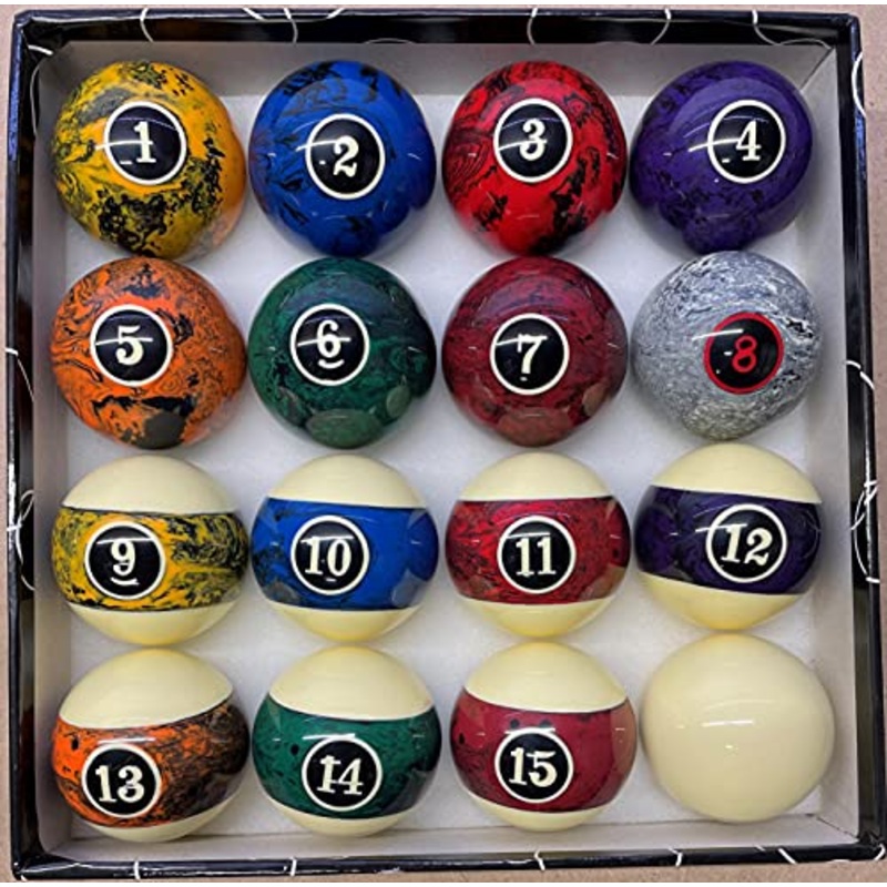 Pool Boston Numbered Balls Set, 16 Balls Including a Cue Ball, 2 1/4 inch, PB05