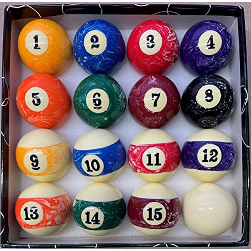 Pool Boston Numbered Balls Set, 16 Balls Including a Cue Ball, 2 1/4 inch, PB06