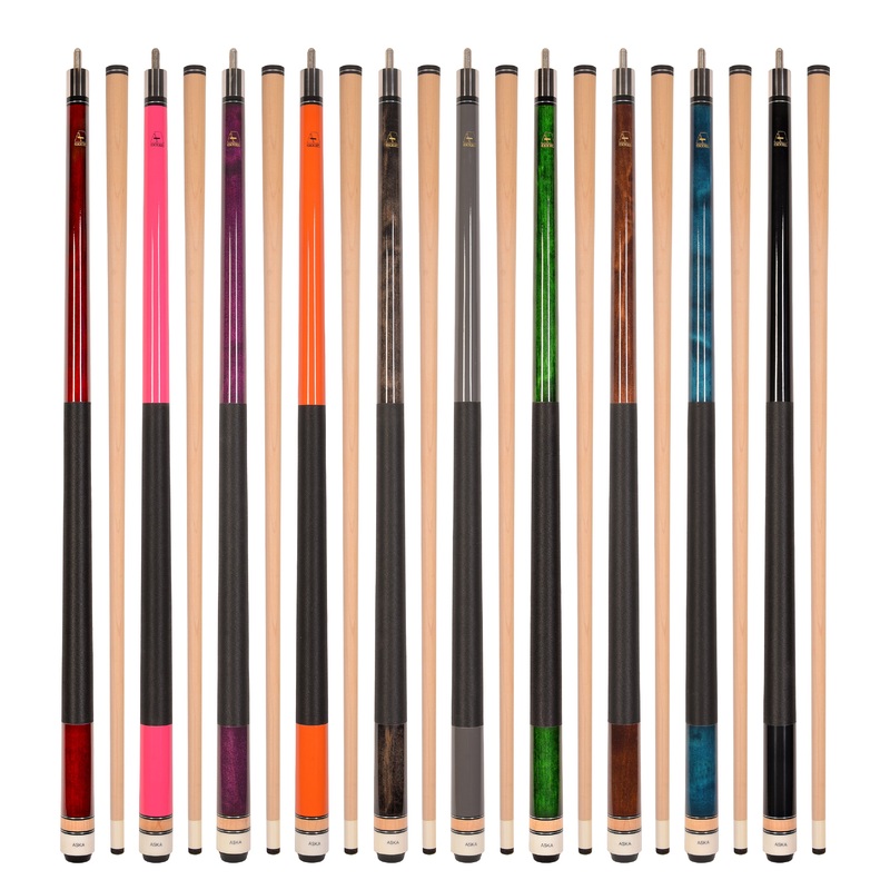 Set of 10 Aska L2 Billiard Pool Cues, 58″ Hard Rock Canadian Maple, 13mm Hard Leather Tip, Mixed Weights, L2S10