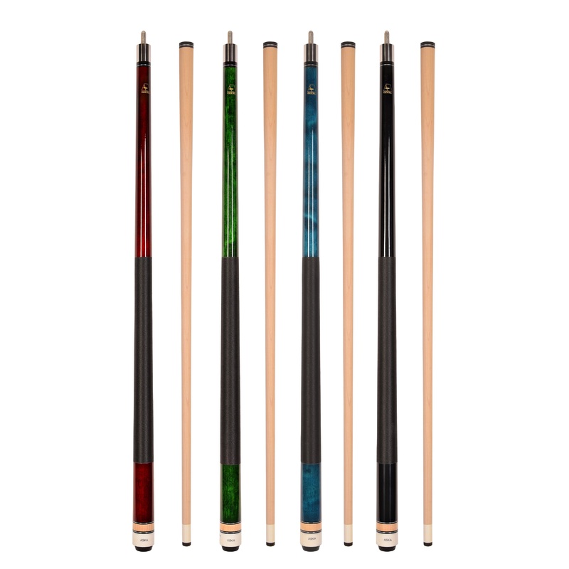 Set of 4 Aska L2 Billiard Pool Cues, 58″ Hard Rock Canadian Maple, 13mm Leather Tip, Mixed Weights, L2S4