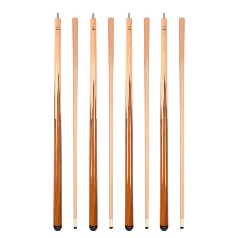 Set of 4 Aska SP1 Malaswood Sneaky Pete Billiard Pool Cue Sticks, 58″ Hard Rock Canadian Maple, 13mm Hard Le Pro Tip, 2-Piece Construction. SP1S4