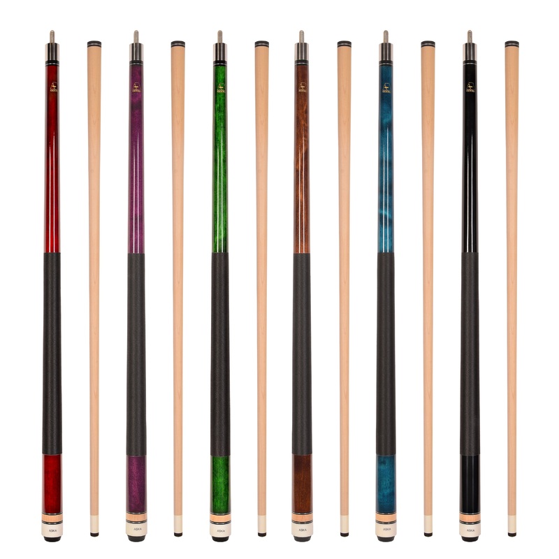 Set of 6 Aska L2 Billiard Pool Cues, 58″ Hard Rock Canadian Maple, 13mm Hard Tip, Mixed Weights, L2S6