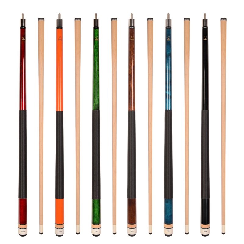 Set of 6 Aska L2 Billiard Pool Cues, 58″ Hard Rock Canadian Maple, 13mm Hard Tip, Mixed Weights, L2S6ORG