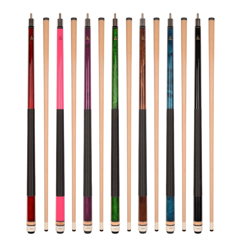Set of 7 Aska L2 Billiard Pool Cues, 58″ Hard Rock Canadian Maple, 13mm Hard Tip, Mixed Weights, L2S7