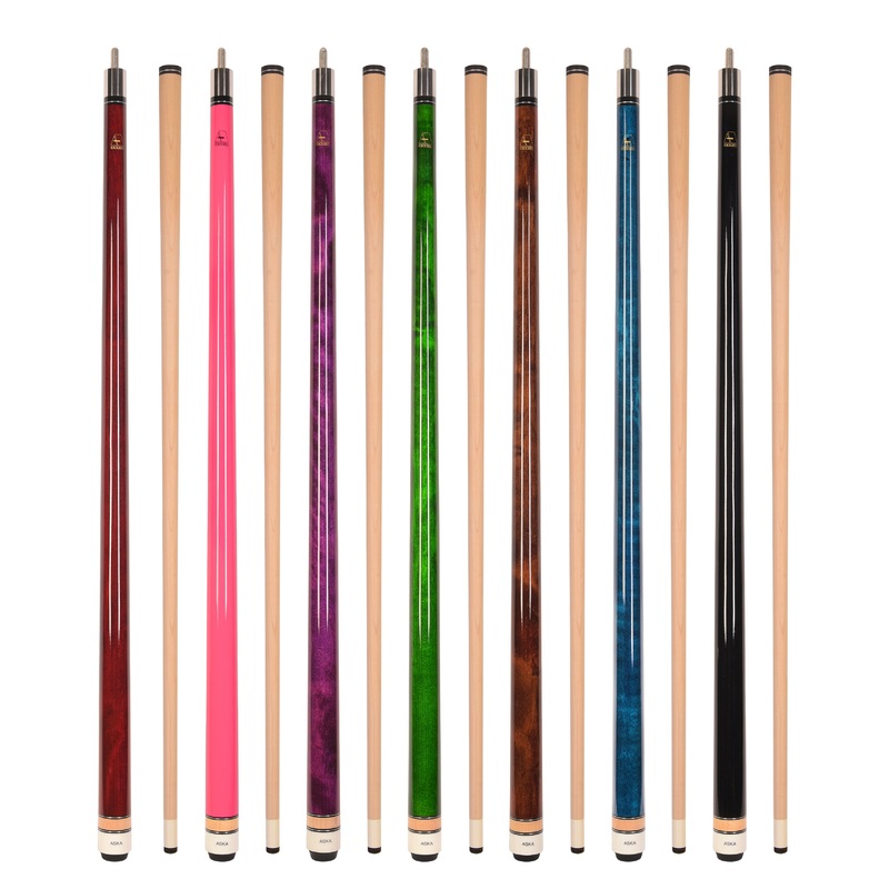 Set of 7 Aska L3 Pool Cue Sticks, 58″, 13mm Tip, Hard Rock Canadian Maple Shaft, Wrapless, L3S7