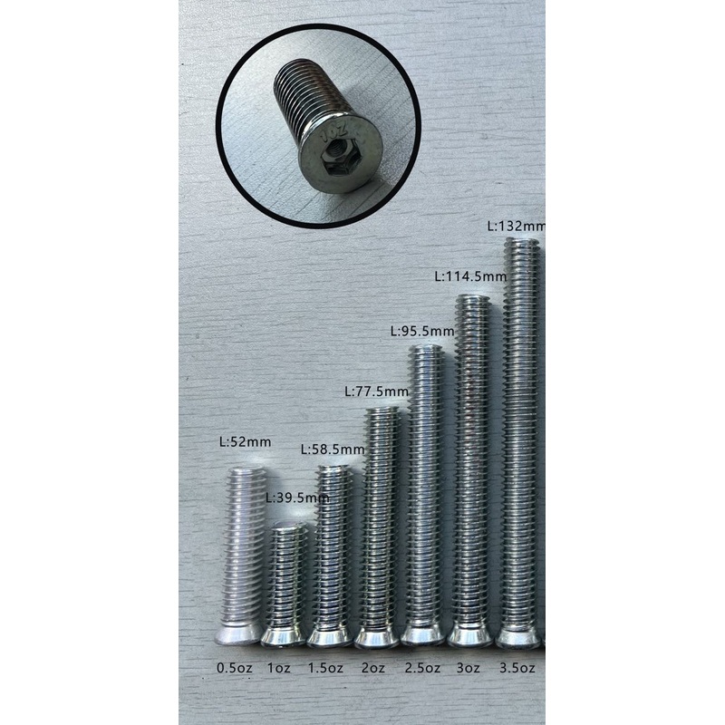 Weight Bolts for Rage, Players, Lucasi, Purex Pool Cues, 1/2″-12T