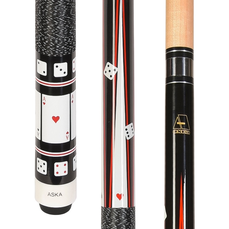 ASKA Poker ACES Cards and Dice Billiard Pool Cue, 58″ Hard Rock Canadian Maple, Hard Tip, CD5