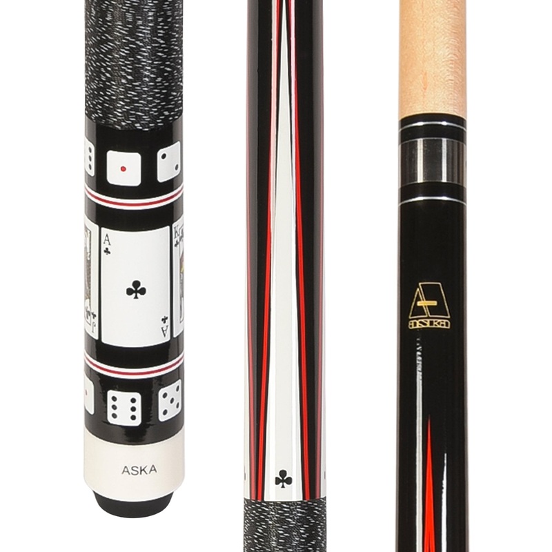 ASKA Poker CLUBS Cards and Dice Billiard Pool Cue, 58″ Hard Rock Canadian Maple, Hard Tip, CD4