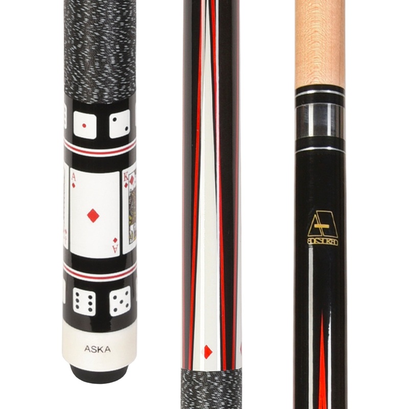 ASKA Poker DIAMONDS Cards and Dice Billiard Pool Cue, 58″ Hard Rock Canadian Maple, Hard Tip, CD3