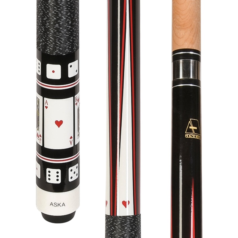 ASKA Poker HEARTS Cards and Dice Billiard Pool Cue, 58″ Hard Rock Canadian Maple, Hard Tip, CD2