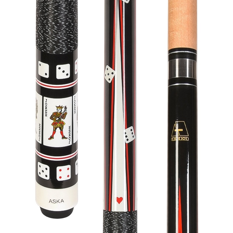 ASKA Poker JOKERS Cards and Dice Billiard Pool Cue, 58″ Hard Rock Canadian Maple, Hard Tip, CD6