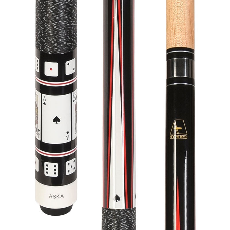 ASKA Poker SPADES Cards and Dice Billiard Pool Cue, 58″ Hard Rock Canadian Maple, Hard Tip, CD1