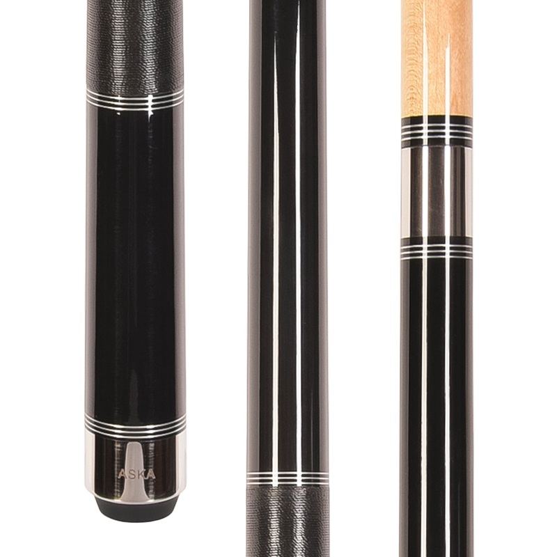 ASKA Pool Cue Stick TR Black, Maple Shaft, 5/16×18 Metal Joint, Black Irish Linen, Triple Rings, 12.75mm Tip, TRBLK