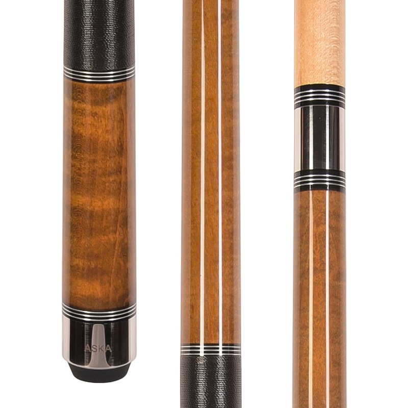 ASKA Pool Cue Stick TR LIGHT BROWN, Maple Shaft, 5/16×18 Metal Joint, Black Irish Linen, Triple Rings, 12.75mm Tip, TRLBRN